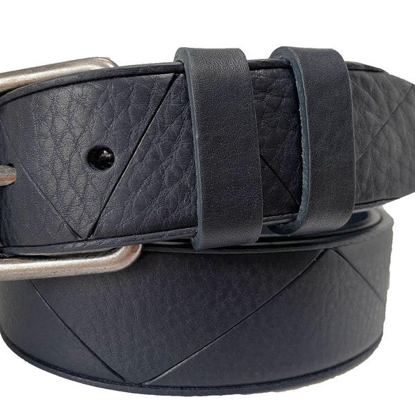 Italian Single Skin Bull Hide Leather Belt Darkest Navy Blue 40mm