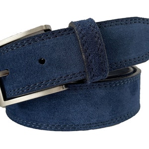 Mens Italian suede belt Blue 35mm