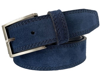 Mens Italian suede belt Blue 35mm