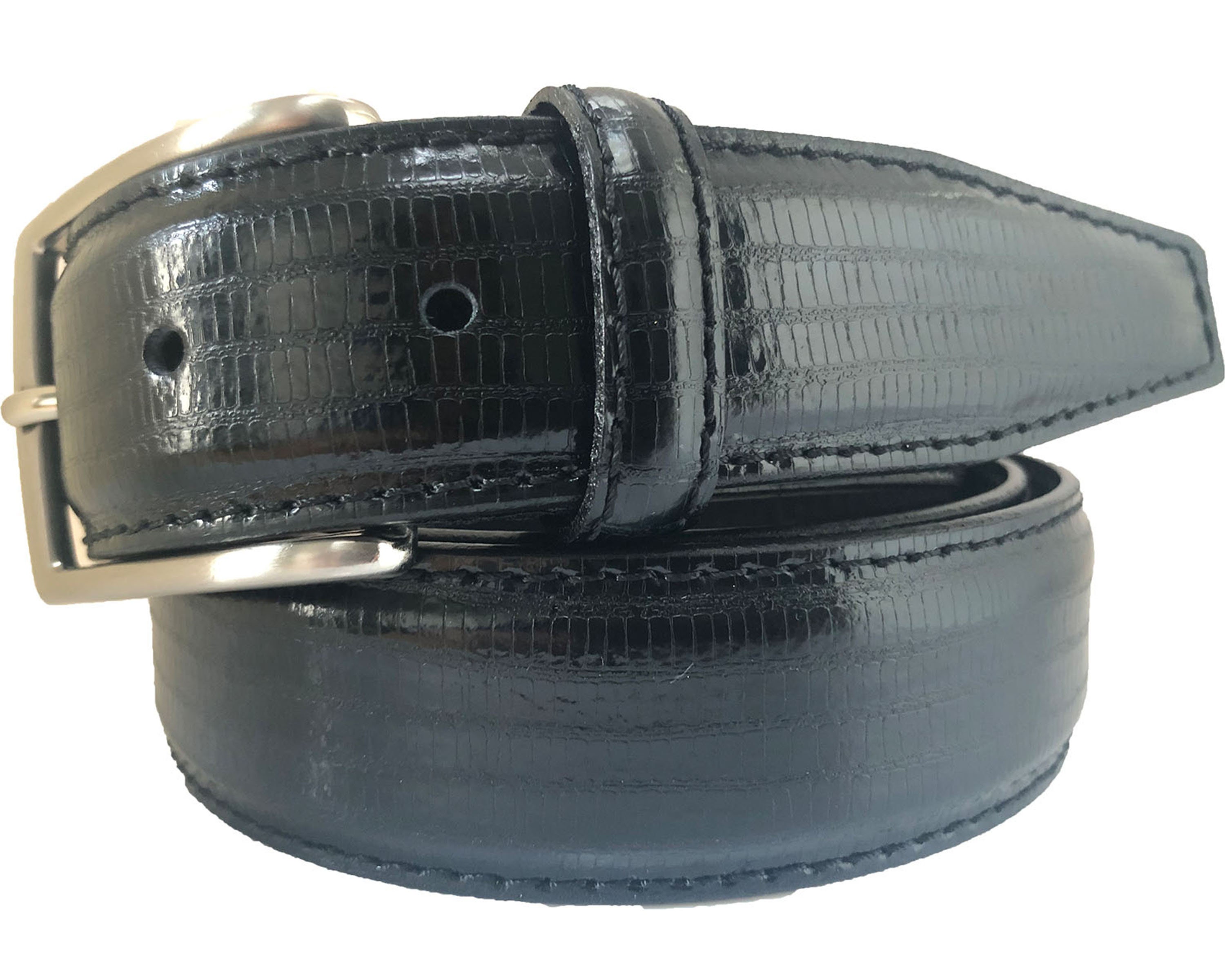 Vtg Cale Sarah Peck Black Lizard Crocodile Leather Belt Silver Gold Accents M Woman main image 4