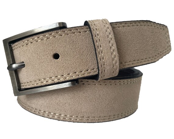 Mens Italian Suede Belt Light Beige 