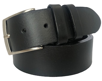 Mens black single skin bull hide Italian hide leather belt  40mm