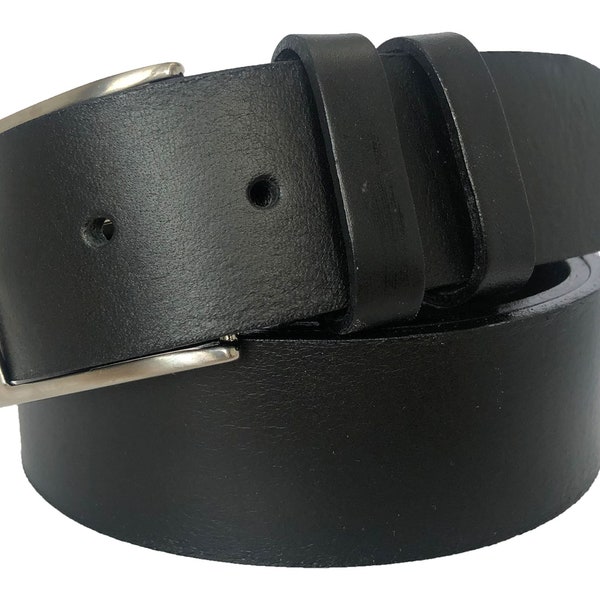 Mens black single skin bull hide Italian hide leather belt  40mm