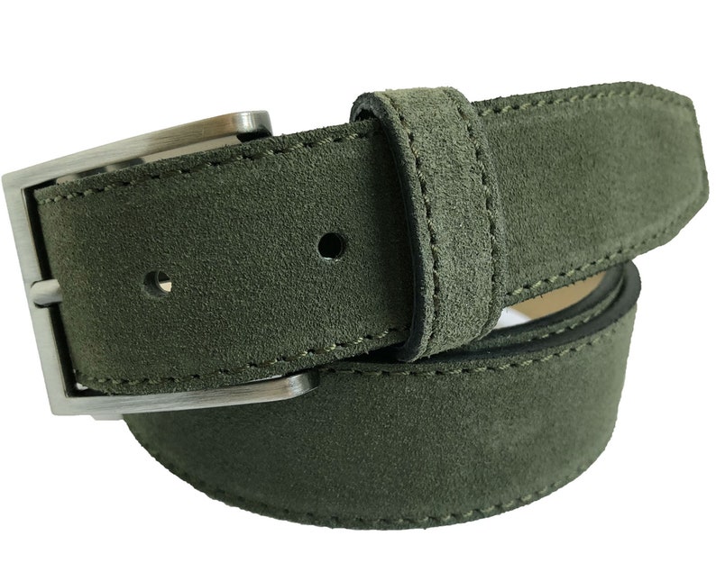Mens Italian suede belt Olive Green 35mm Etsy