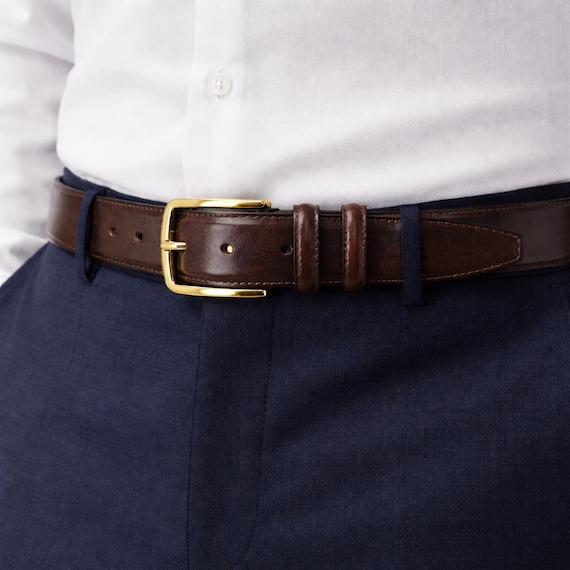 Brown Mens Dress Belt Italian Leather Gold Buckle Brown Mens Dress Belt Italian Leather Gold Buckle