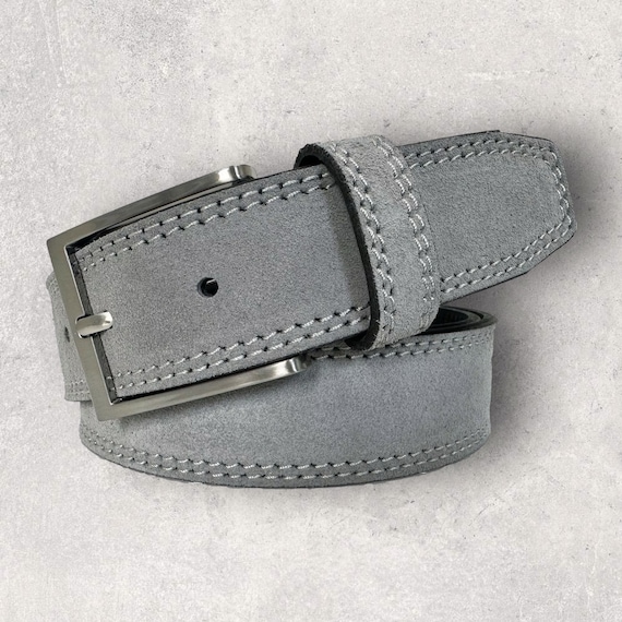 Handcrafted Grey Suede Belt: Italian Leather, Silver Buckle  display picture 1