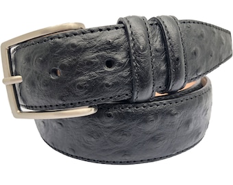 Italian Leather Black Ostrich Print Belt 35mm