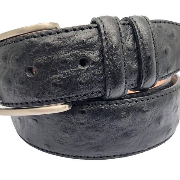 Ostrich Print (Imitation) Western Style Printed Leather Belt Black main image 0
