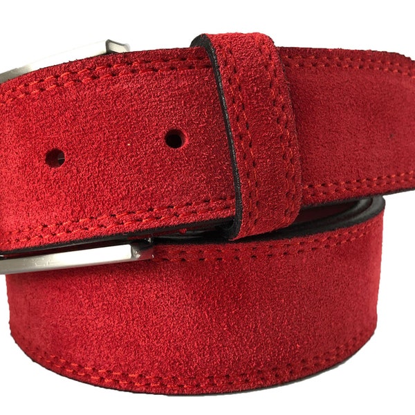 Mens Italian Suede Belt Red 40mm