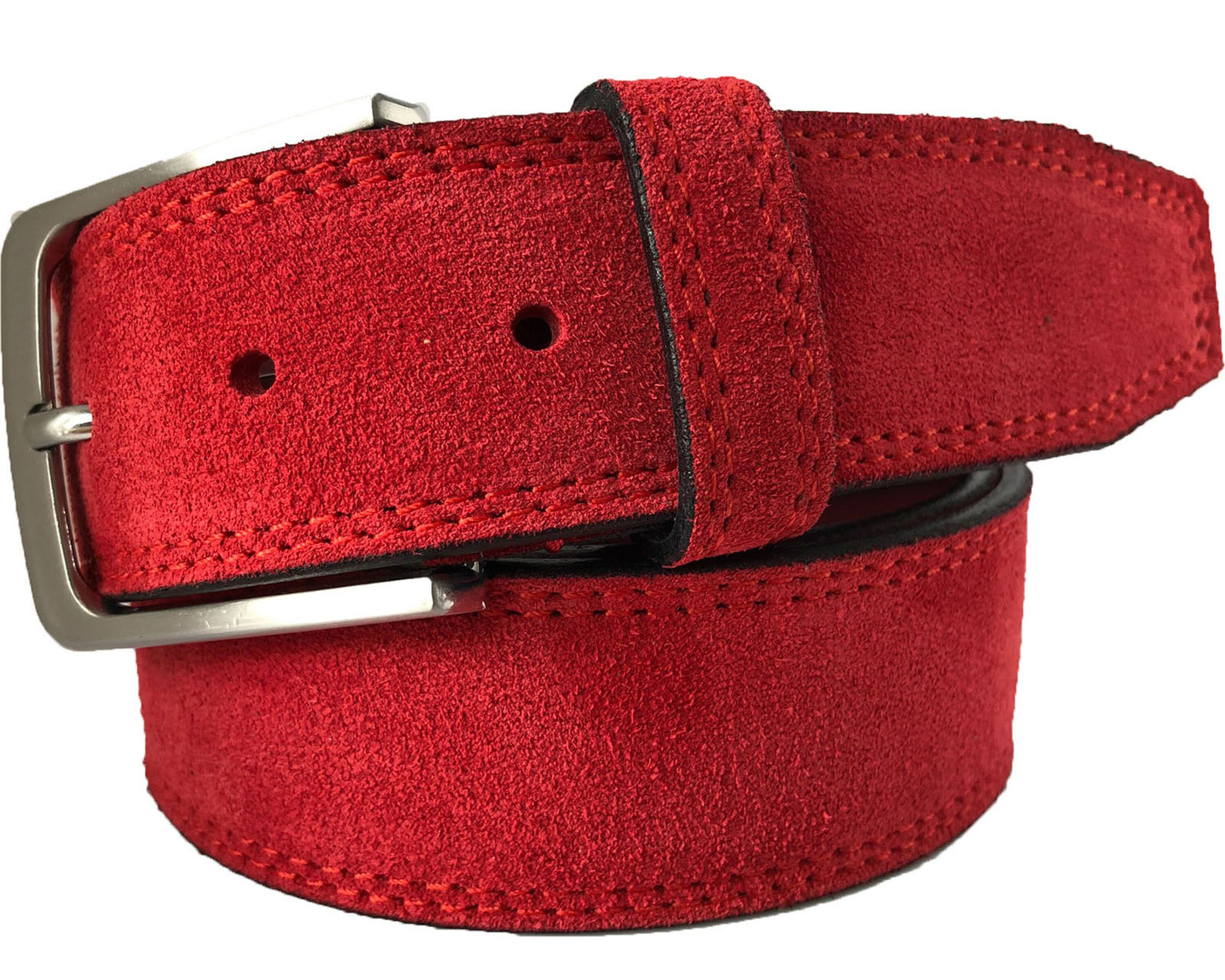 Mens Italian Suede Belt Red 40mm Etsy
