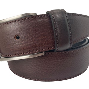 Italian Leather Belt Brown Leather Contrast Loop Metal Buckle 35mm