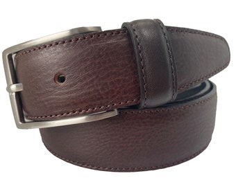 Italian Leather Belt Brown Leather Contrast Loop Metal Buckle 35mm