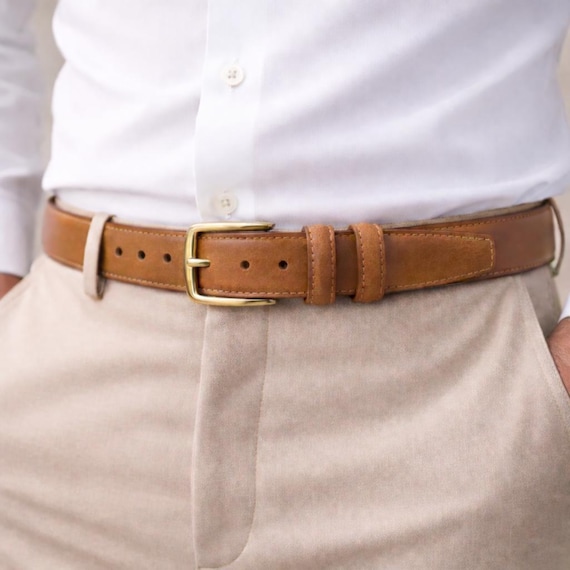 mens tan leather dress belt Torino 30mm European Tanned Cowhide Belt