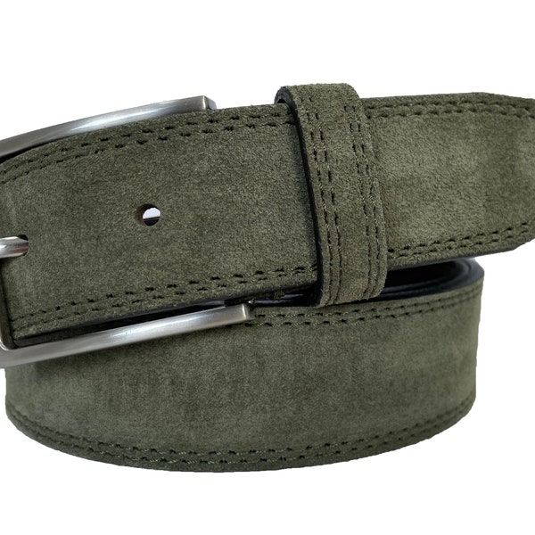 Mens Italian suede belt Olive Green 35mm