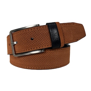 Mens Italian Tan Suede Belt  with Contrast Leather Loop 35mm