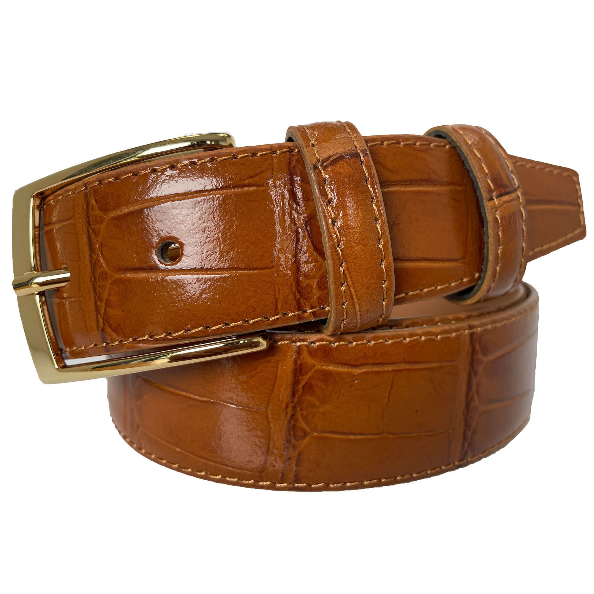 Post & Co Italy Croc Embossed Gold Metallic Leather Belt Hammered Buckle Size 36 BLowTheBelt67aa8a95a32d1536771  main image 2