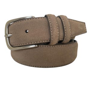 Mens Italian Suede Belt Warm Dark Beige 35mm