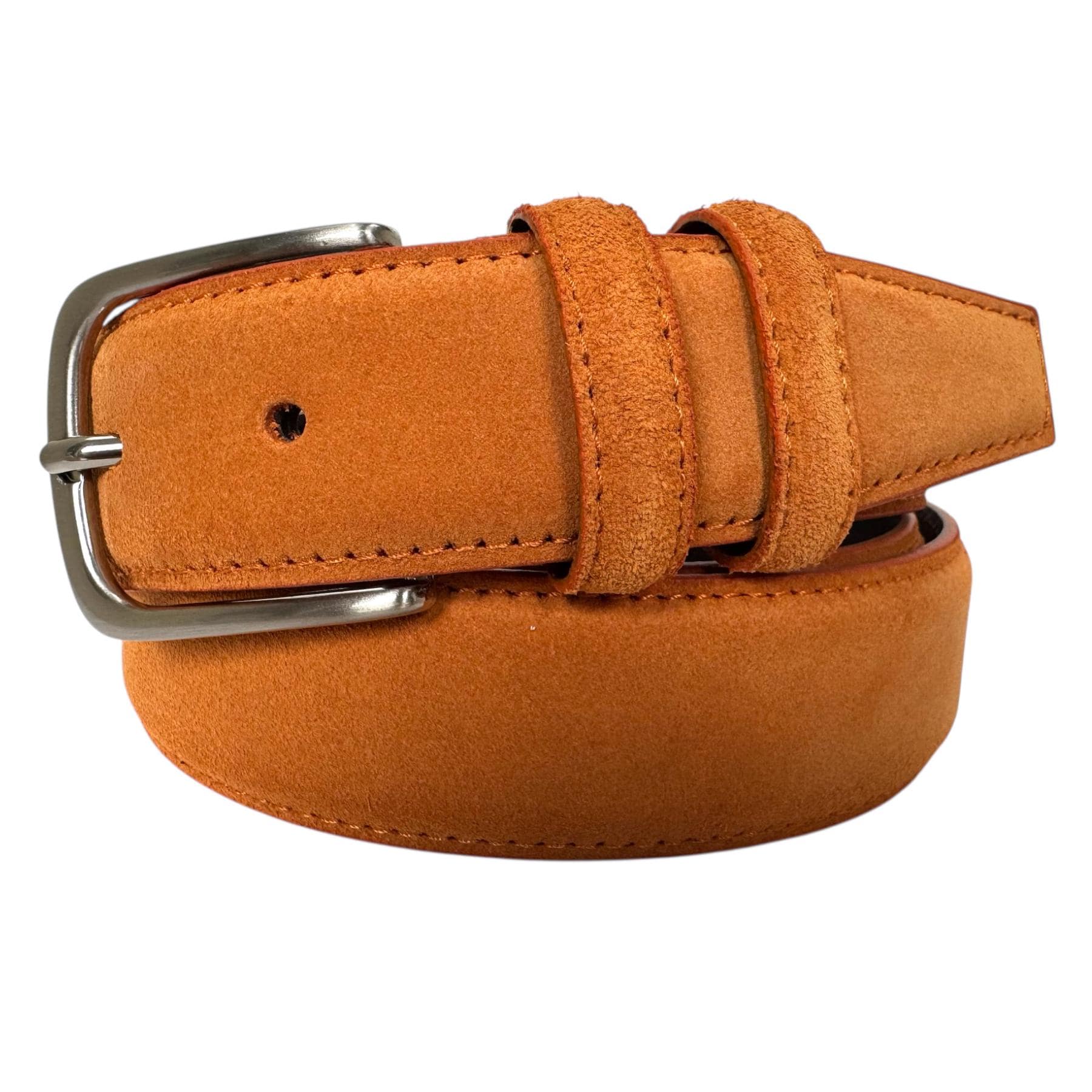 Mens Italian Suede Belt Orange Double Loop 35mm