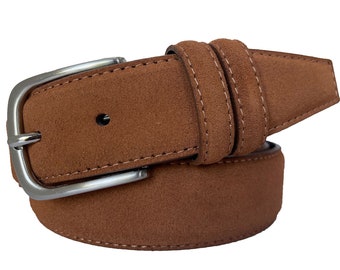 Mens Italian Suede Belt Tan Double Loop 35mm