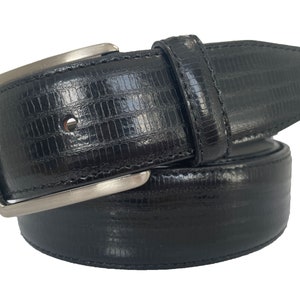 Italian Leather Black Lizard Reptile Snake Print Belt 35mm