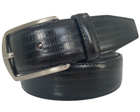 Italian Leather Black Lizard Reptile Snake Print Belt 35mm 