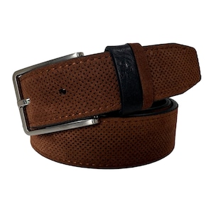 Mens Italian Brown Suede Belt  with Contrast Leather Loop 35mm