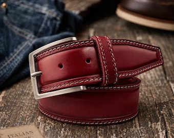 Cinto masculino de couro italiano vermelho de pele única 40 mm