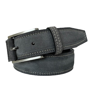 Mens Italian Suede Belt Grey with contrast stitch 35mm