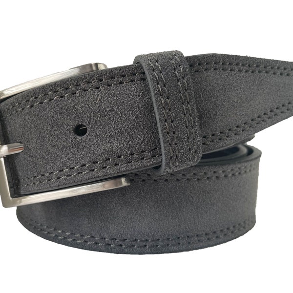 Mens Italian suede belt Ash Grey 35mm