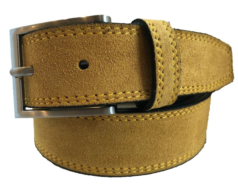 Mens Italian suede belt Mustard Yellow 35mm Etsy