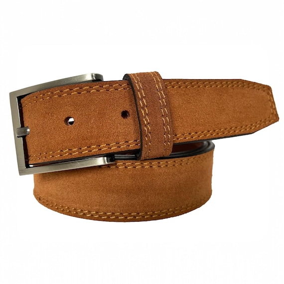 Plus Size Mens Italian Suede Belt Tan 35mm