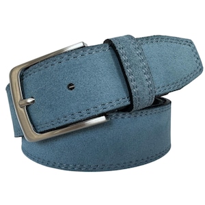Mens Italian suede belt Denim Blue 40mm