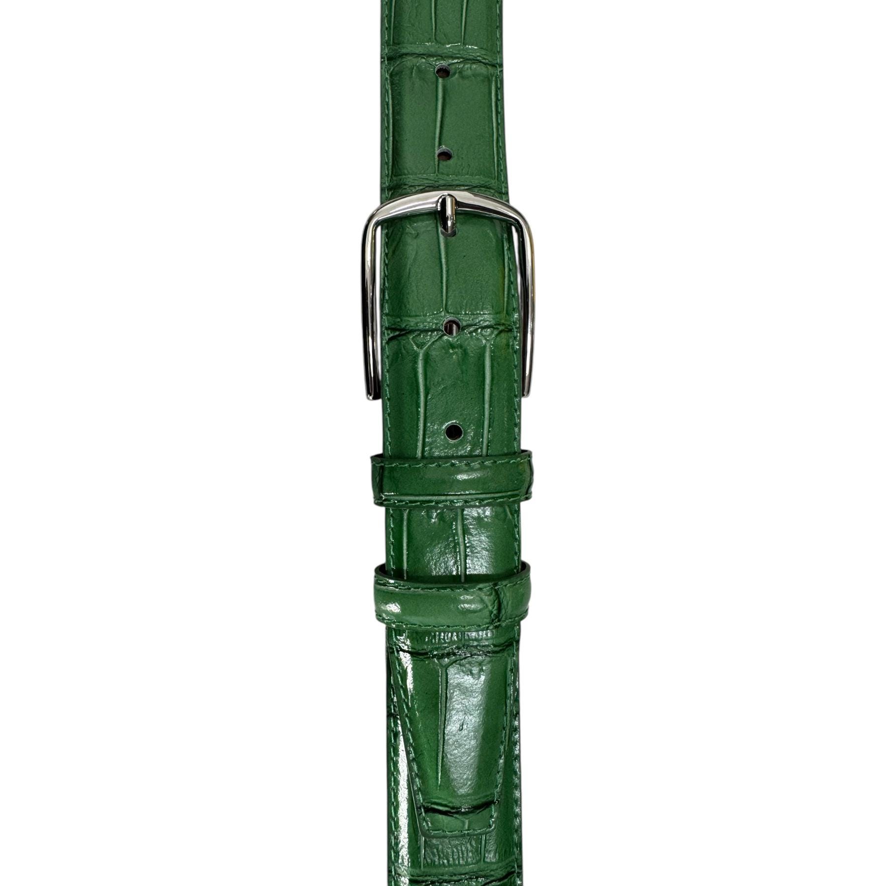 Casual Corner Vintage Italian Genuine Leather Green Crocodile Print Belt 1\