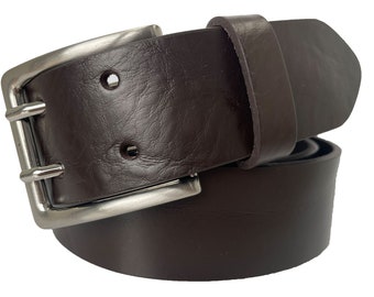 Ceinture homme marron simple peau en cuir grainé italien double griffes 40 mm