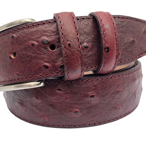 Italian Leather Burgundy Ostrich Print Belt 35mm