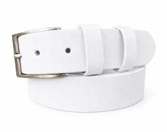 Mens white single skin hide Italian hide leather belt  35mm