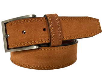 Mens Italian Suede Belt Classic Tan 35mm