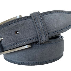 Mens Italian Suede Belt Grey with Tonal Stitch 35mm
