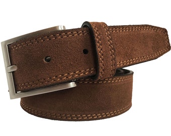 Ceinture italienne en daim pour homme Marron chocolat 35 mm