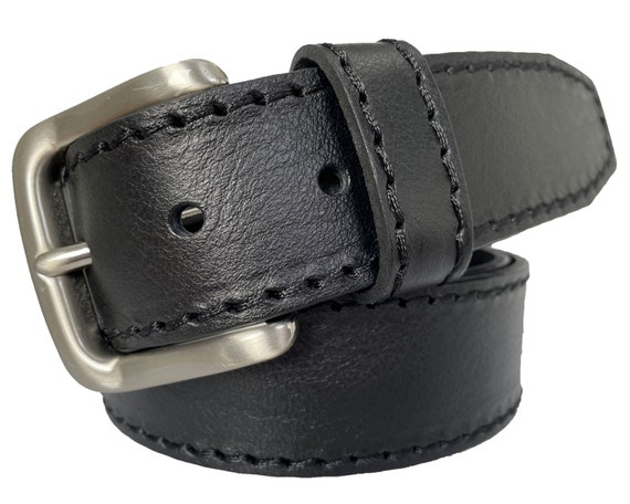 Mens Black Single Skin Hide Italian Leather Belt Chunky  display picture 3