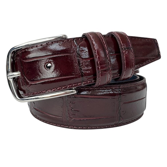 Italian Leather Burgundy Ox Blood Crocodile Print Belt 35mm  display picture 3