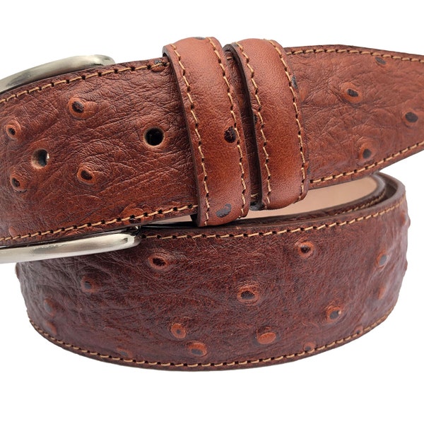 Italian Leather Tan Ostrich Print Belt 35mm