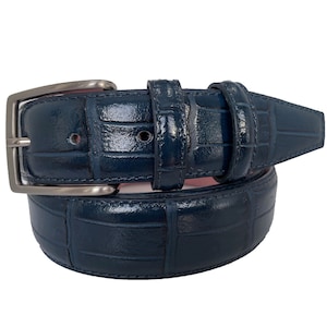 Italian Leather Blue Crocodile Print Belt 35mm