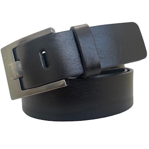 Mens Black single skin Italian hide leather belt  flat prong buckle 40mm