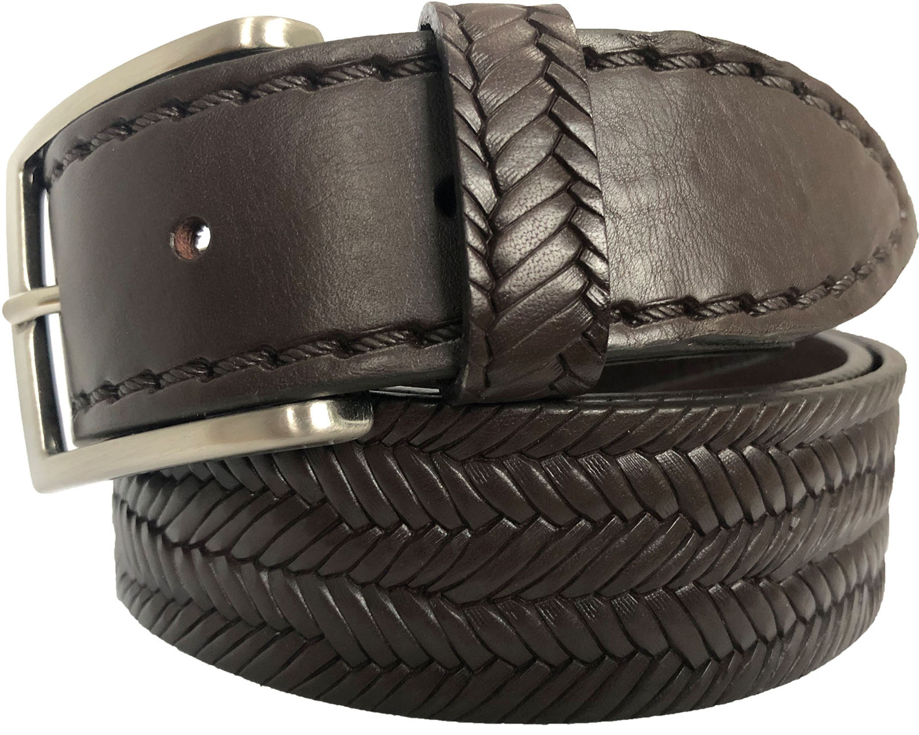 Cinturón De Cuero Italiano 100% Genuino - Color Coñac - Ancho 40 Mm - Doble Cosido - Para Hombre