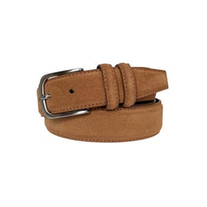 Mens Italian Suede Belt Desert Tan Double Loop 35mm