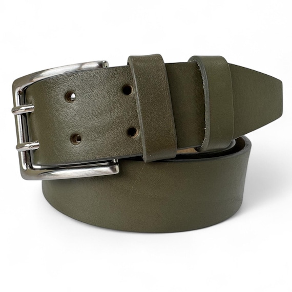 Mens Olive Green Single Skin Italian Hide Leather Belt  display picture 3