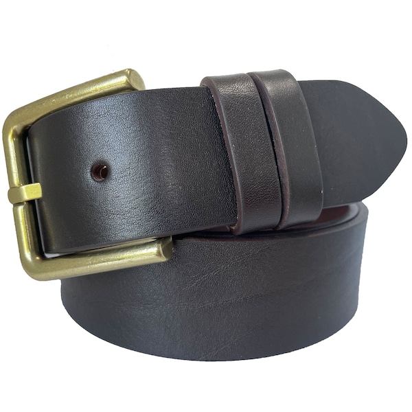 Mens Brown Single Skin Bull Hide Italian leather belt Brass Buckle 40mm