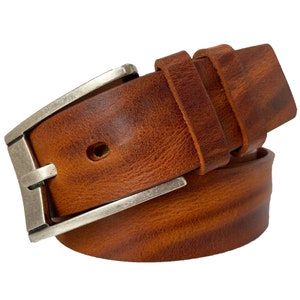 Mens Two Tone  Italian Distressed Tan Leather Belt 40mm