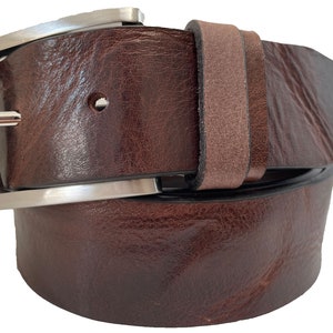 Mens Brown single skin distressed hide Italian hide leather belt with contrasting brown loop 40mm